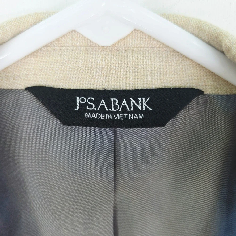 Jos A Bank Mens 50R Blazer Sport Coat Beige Tan Traditional Fit Two Button Linen